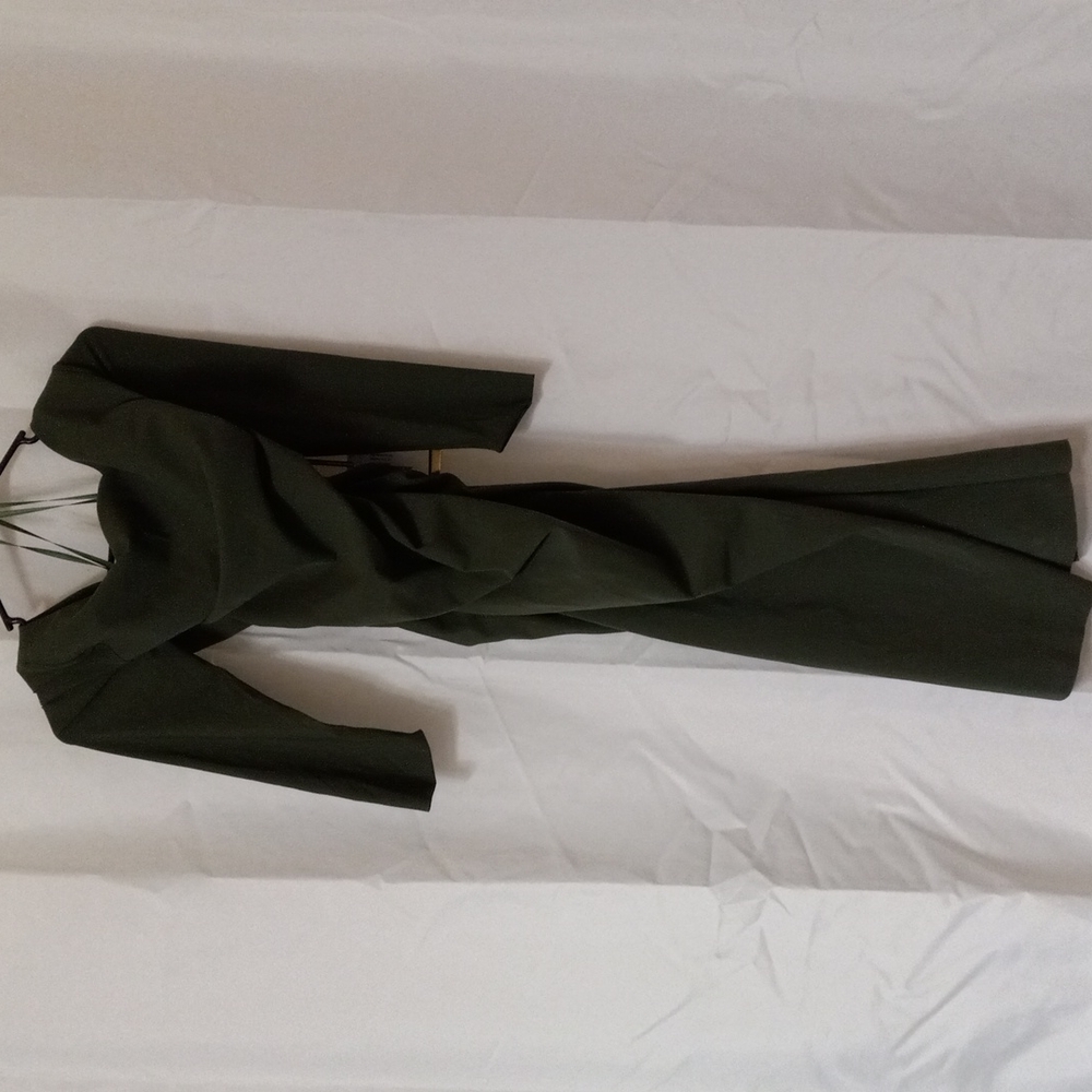 NWT CHIARA BONI MIORA Dress Ruffle Side 3/4 Sleeves Green Sz 8 Below Knee